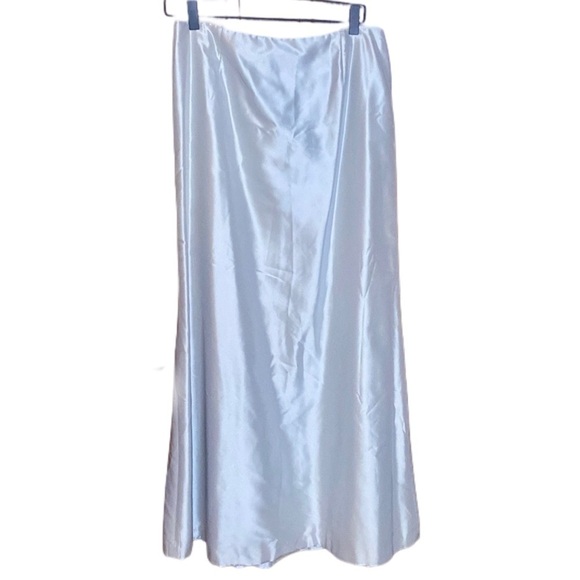 CARMEN MARC VALVO Collection Silk blend Silver Steel Blue long Maxi Skirt Sz 10 - Picture 1 of 9